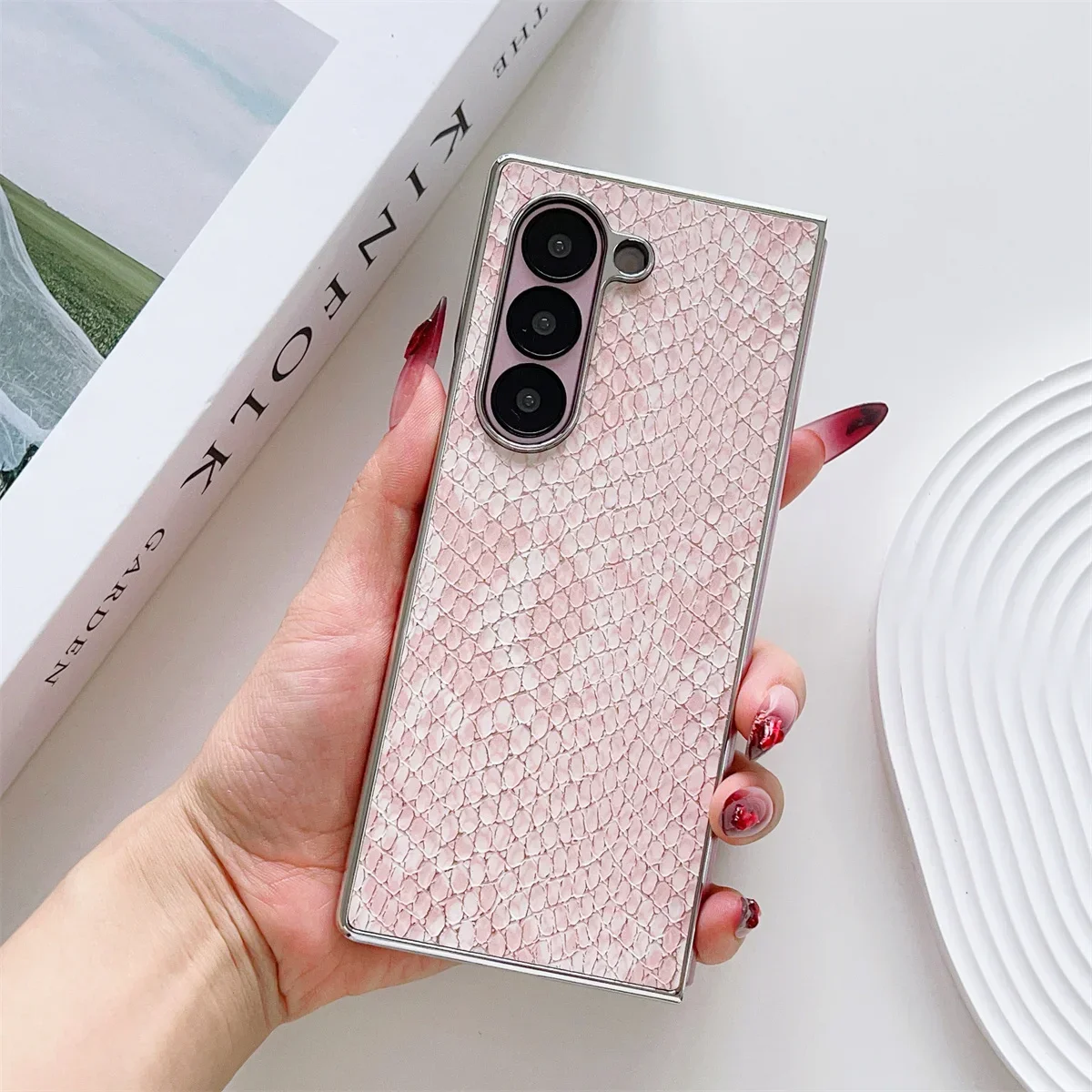 Serpentinenleder galvanisierter Rahmen stoßfeste Handyhülle für Samsung Galaxy Z Fold 7 6 5 4 3 Fold7 Fold6 Schutzhülle