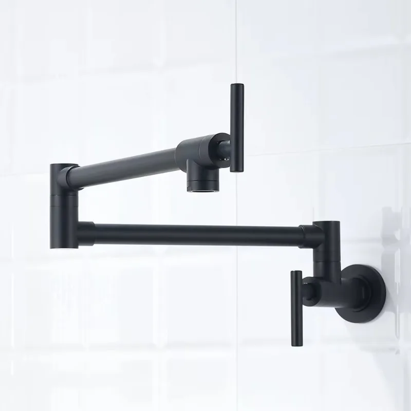 رائجة البيع 3.11 واحدة الباردة للطي ماتي الأسود صنبور المطبخ 360 درجة للتدوير السيراميك المعاصرة جدار وعاء حشو ل #3