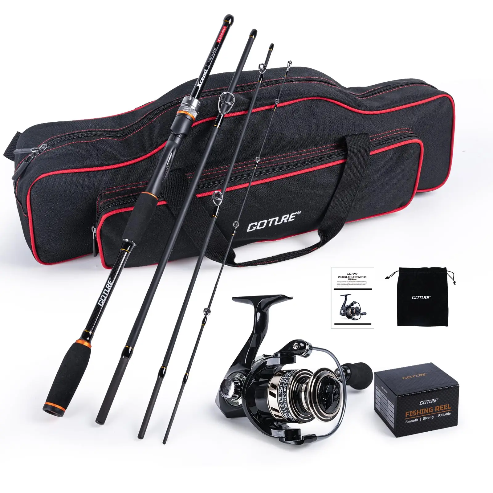 

Goture Spinning Fishing Rod & Reel Combo with Carrier Bag,6.6-9FT,Spin Reels, 24T Carbon Lure Rod,for Starter Fishing