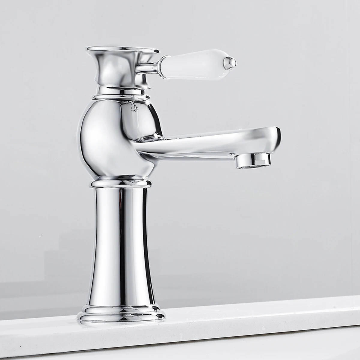 

Counter Top Basin Mixer Tap Single Level Single Hole Basin Tap Ceramic single handle straight mouthed Tap for Washroom Bathroom