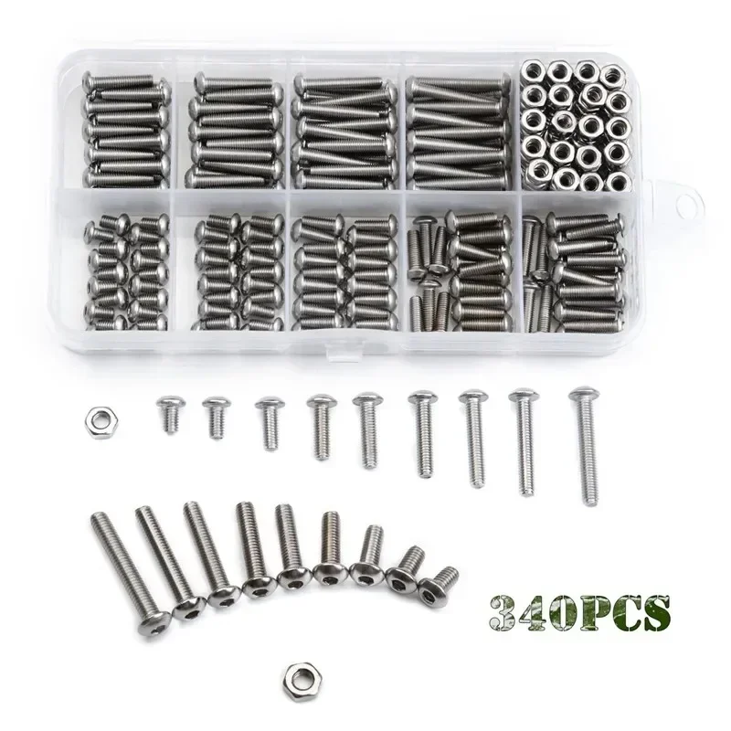 

340PCS M3 Hex Socket Screw Kit Stainless Steel Screws & Nuts with Box for Industrial & DIY Use