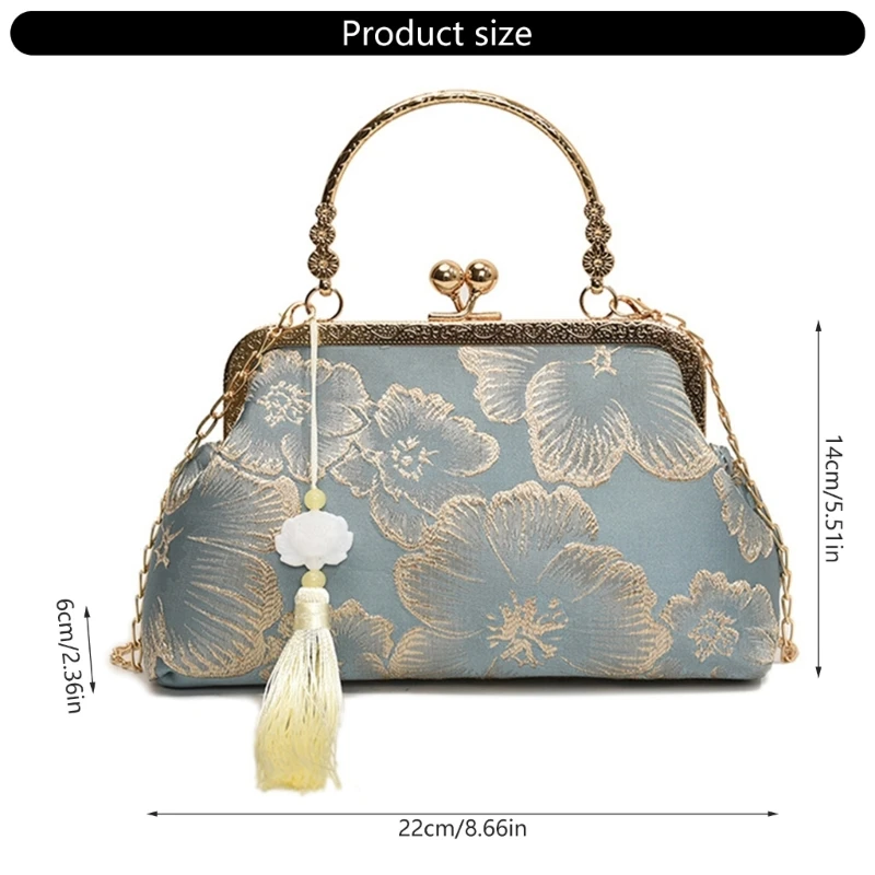 E74B Unique Cheongsam Clasp Crossbody Bag with Metal Chain Shoulder Bag for Daily Use