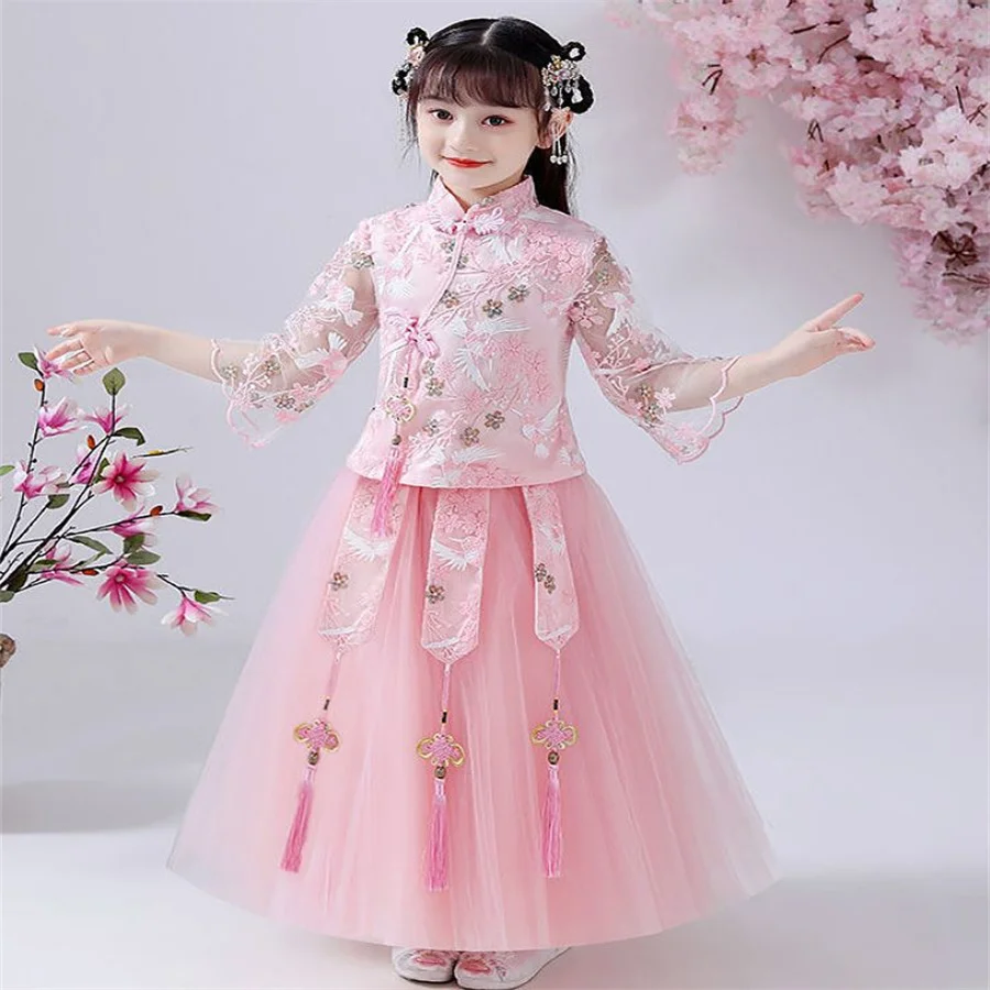 Costume Hanfu de style prairie pour filles, vêtements pour enfants, super nickel é, style chinois, printemps et automne, nouveau, 2024