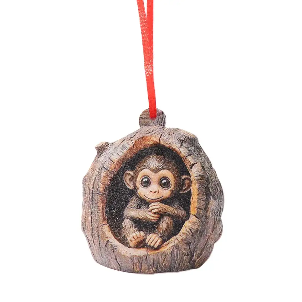 Acrylic Christmas Ornaments 2D Flat Cute Pattern Animal Christmas Pendant Animal Lovers Forest Animal Christmas Tree Hanging