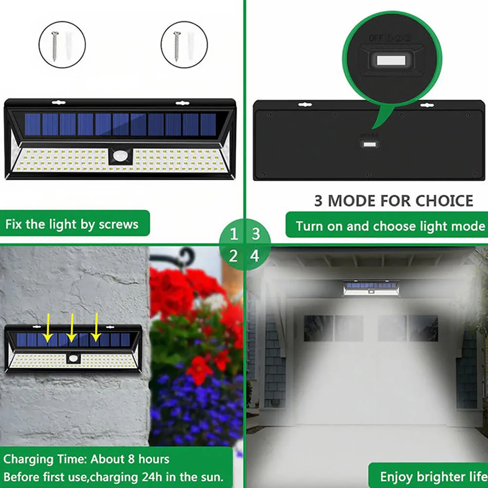 

118 LED Solar Wall Lamp with Motion Sensor Outdoor Weather Resistant Light for Garden Yard Pathway Bright Cold White