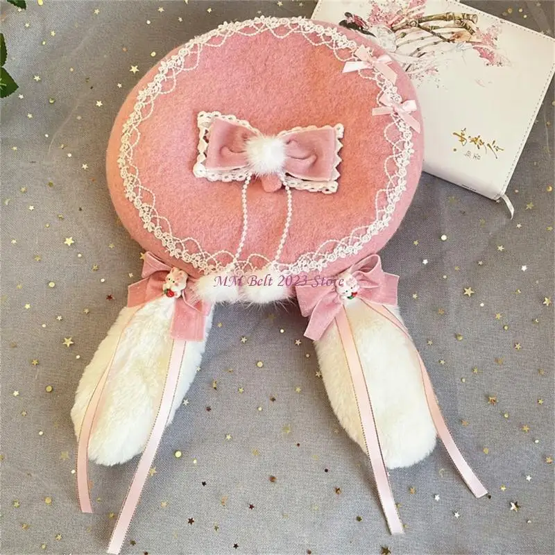 49ME Girls Furry Różowy melonik Wstążka Frędzle Spinki do włosów Kostium noworoczny