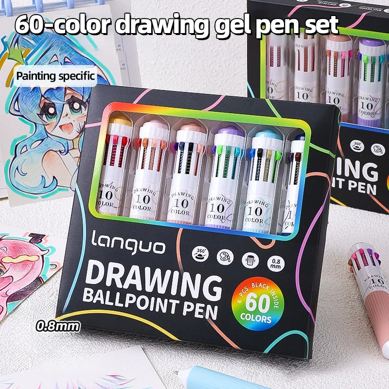 

6pcs 10-in-1 Multicolor Ballpoint Pens, Retractable Rainbow Pens with 60 Colors, Smooth Writing for Office, School, Journaling S