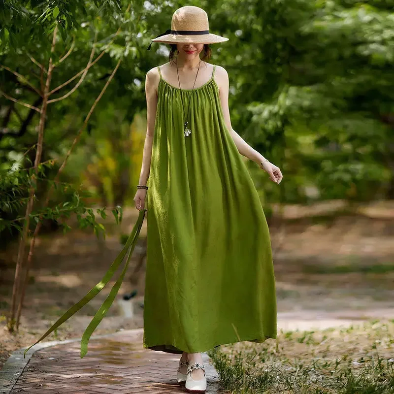 

Summer Dress Sexy Loose Green Dress Sleeveless Maix Long Dress Sexy Women's Summer Suit Daily Casual Sundress