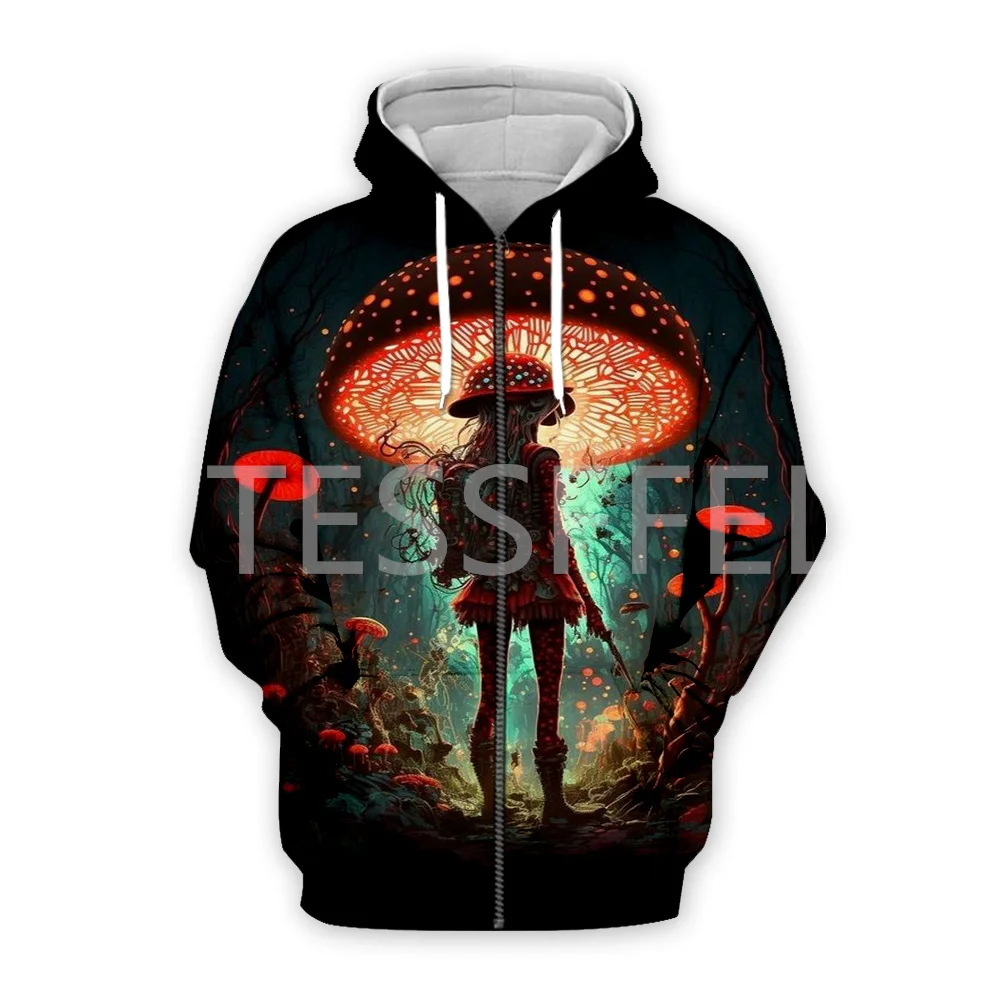 Mushroom Plant Fungus Psychedelic Trippy Tattoo Retro Streetwear Vintage 3DPrint Pullover Harajuku Jacket Casual Funny Hoodies M