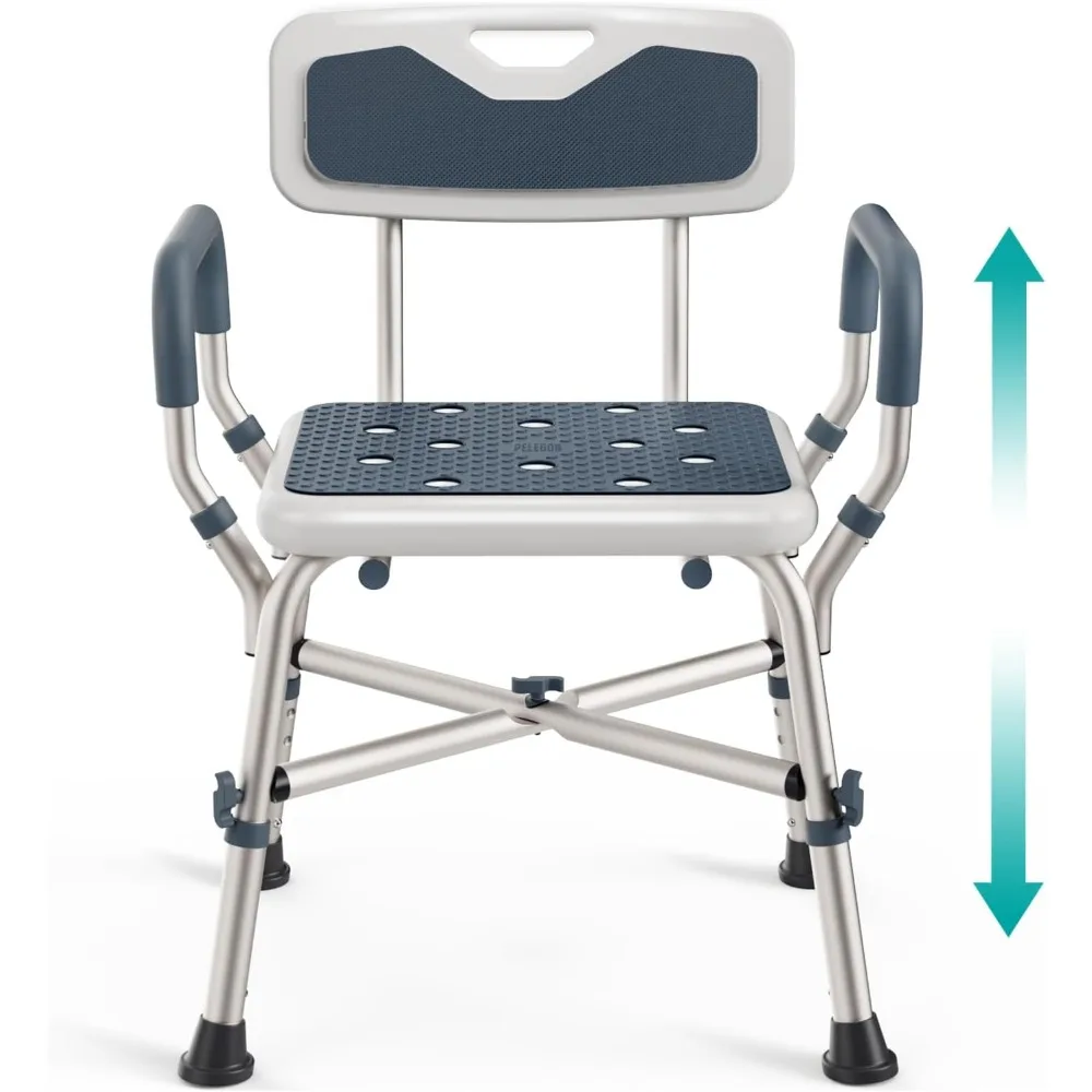 

Shower Chair (450lb) with Padded Armrests and Back, Shower Chair for Elderly and Disabled, Adjustable Height Shower Seat