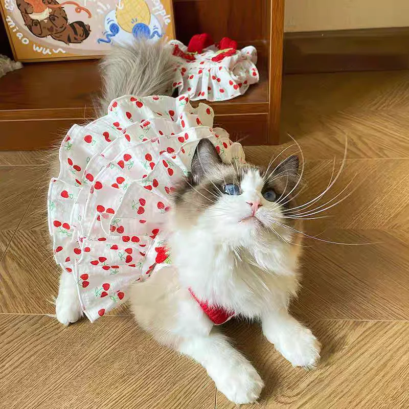 Pet Dress for Dogs & Cats - Layered Cake Style Printed Clothes, Small Medium Breed Apparel, Adorable Summer Outfit
