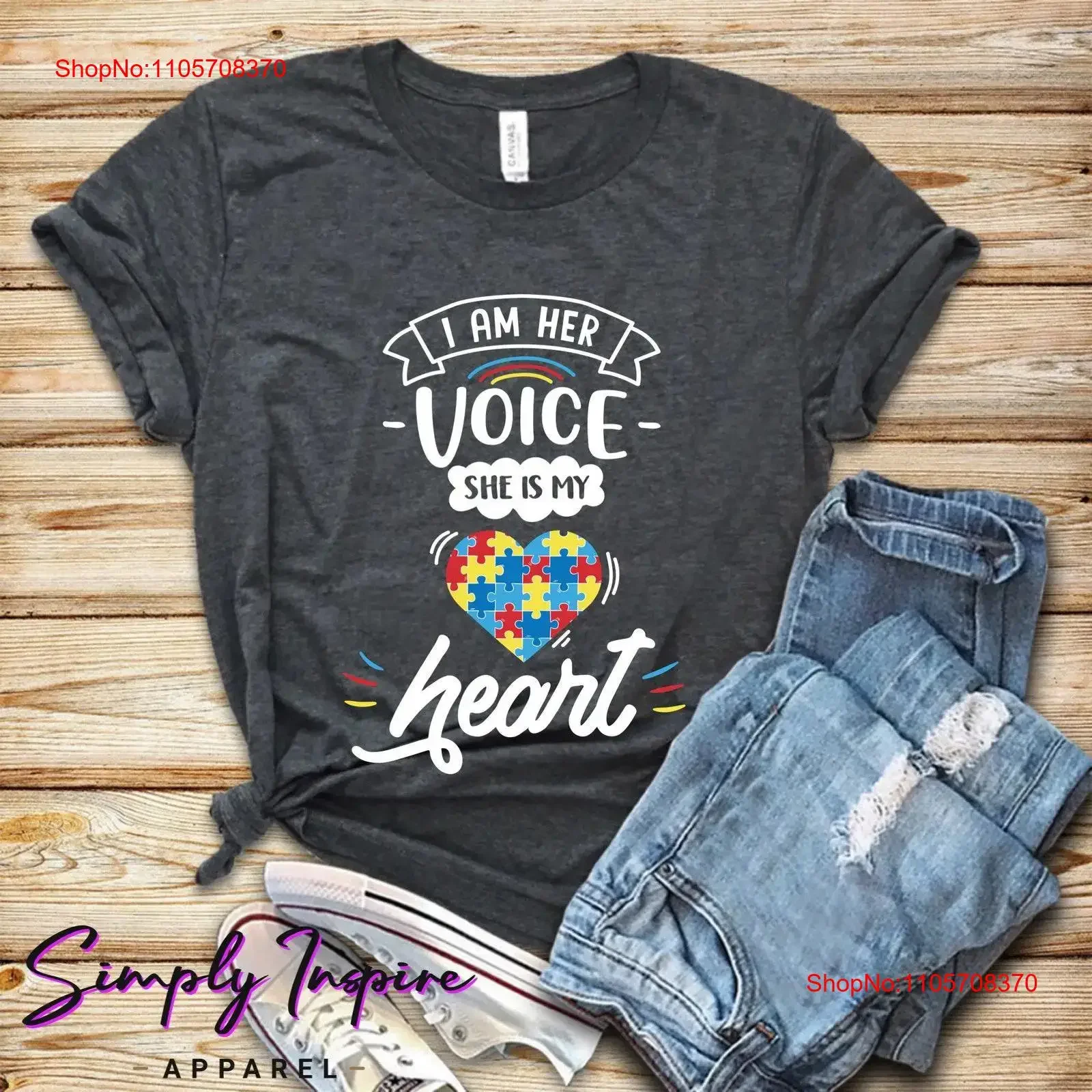 Autism T Shirt Awareness I Am Her Voice She Is My HearT Autistic Mom vintage Washed Stretched Casual streetwear graphic