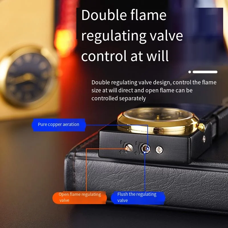 New Real Watch Double Flame Inflatable Metal Windproof Lighter Open Flame Direct Blue Flame Double Switch Ignition Gas Lighters