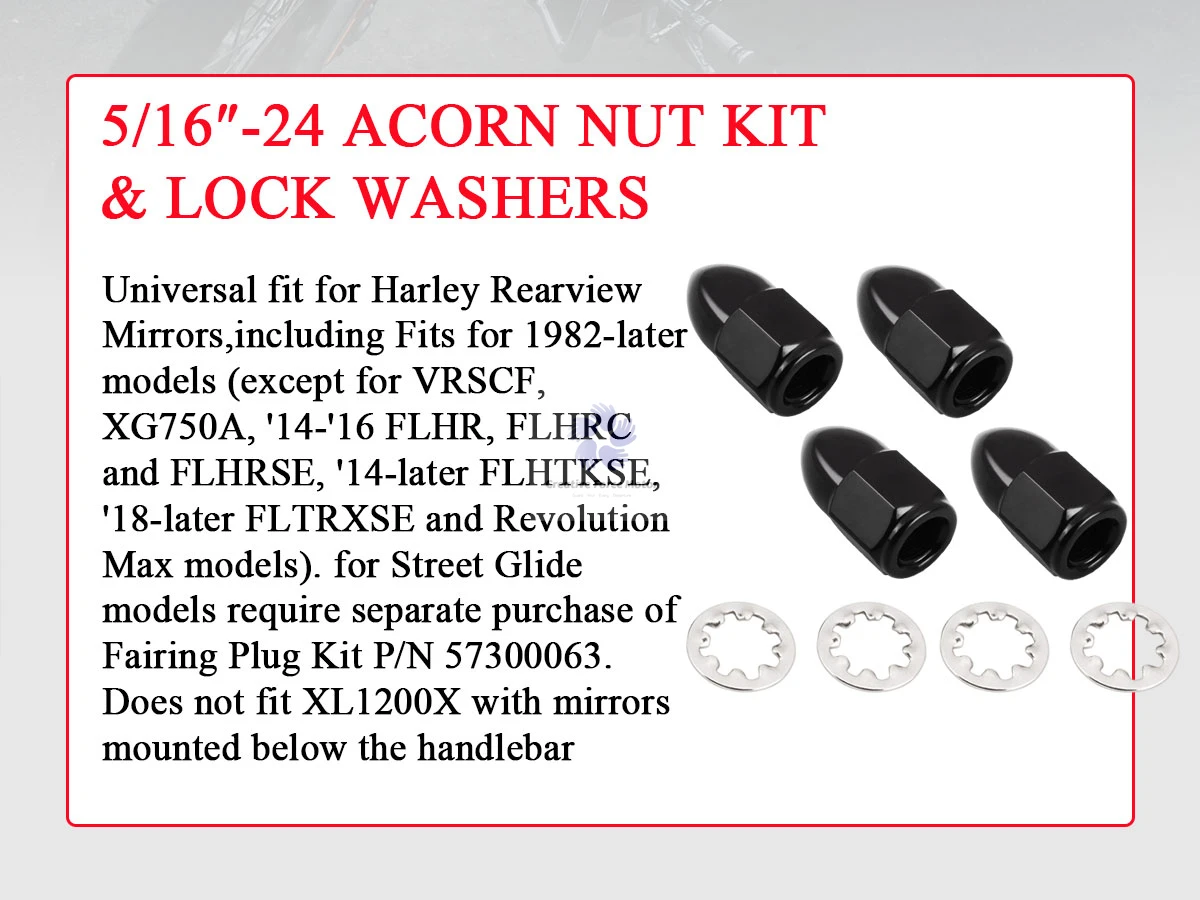 5/16"-24 Rückspiegel Mutter Motorrad Lenker Spiegel Acorn Mount Kit für Harley Sportster 1200 883 Softail Road King Dyna – Detail 4