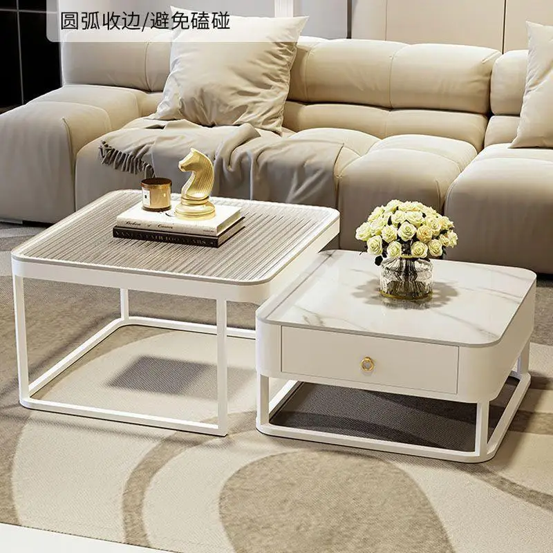 Italian light luxury square coffee table small apartment living room home modern simple Changhong glass rock slab combination co