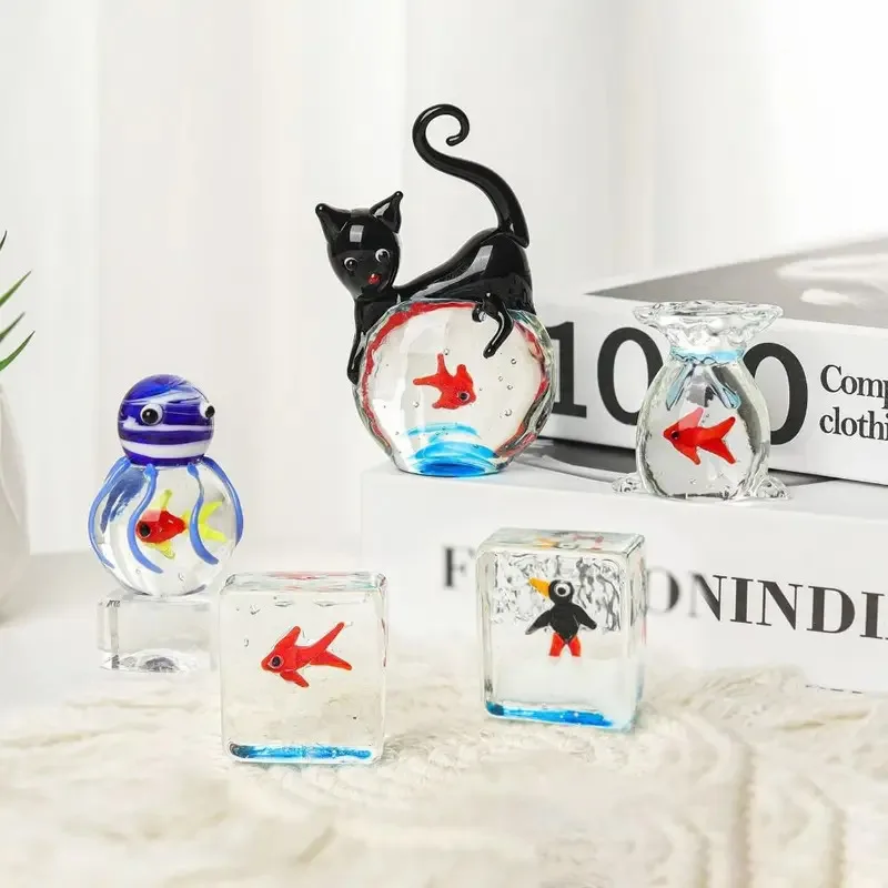 Home Decor Mini Pocket Fish Ornaments Living Room Tabletop Ornament Black Cat Ornaments Office Desktop Glass Fish Delicate