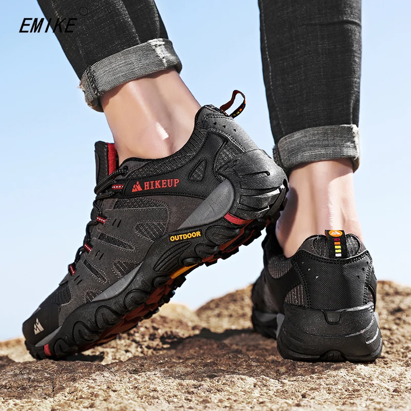 Sneakers Men\'s Hiking Shoes Suede Leather Wear-resistant Outdoor Hunting Shoes Trekking Shoes Walking Mens Tactical Sneakers