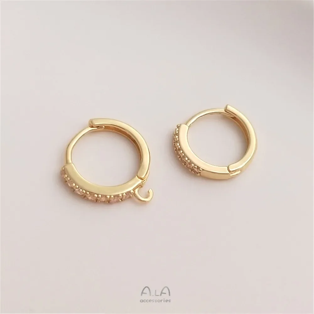Anel de brinco de zircônia banhado a ouro 14K com anel de gota aberto Clipe de orelha circular DIY acessórios de clipe de orelha da moda
