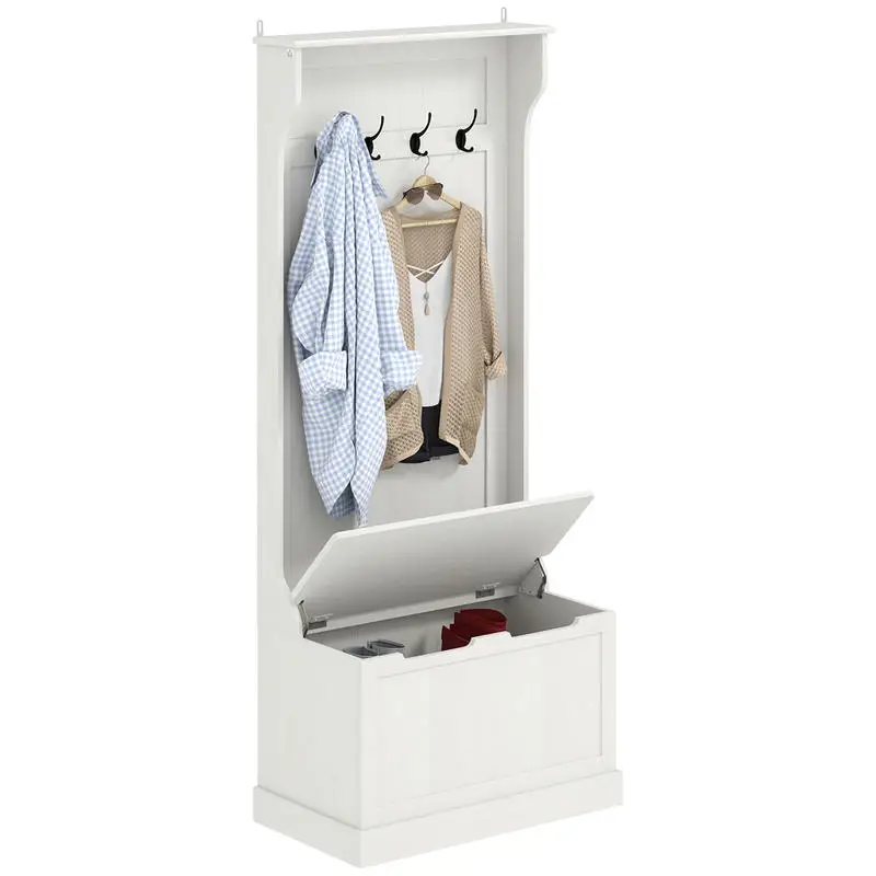 

Hall Tree with Coat Rack, Storage, and Sitting Bench, Cream White