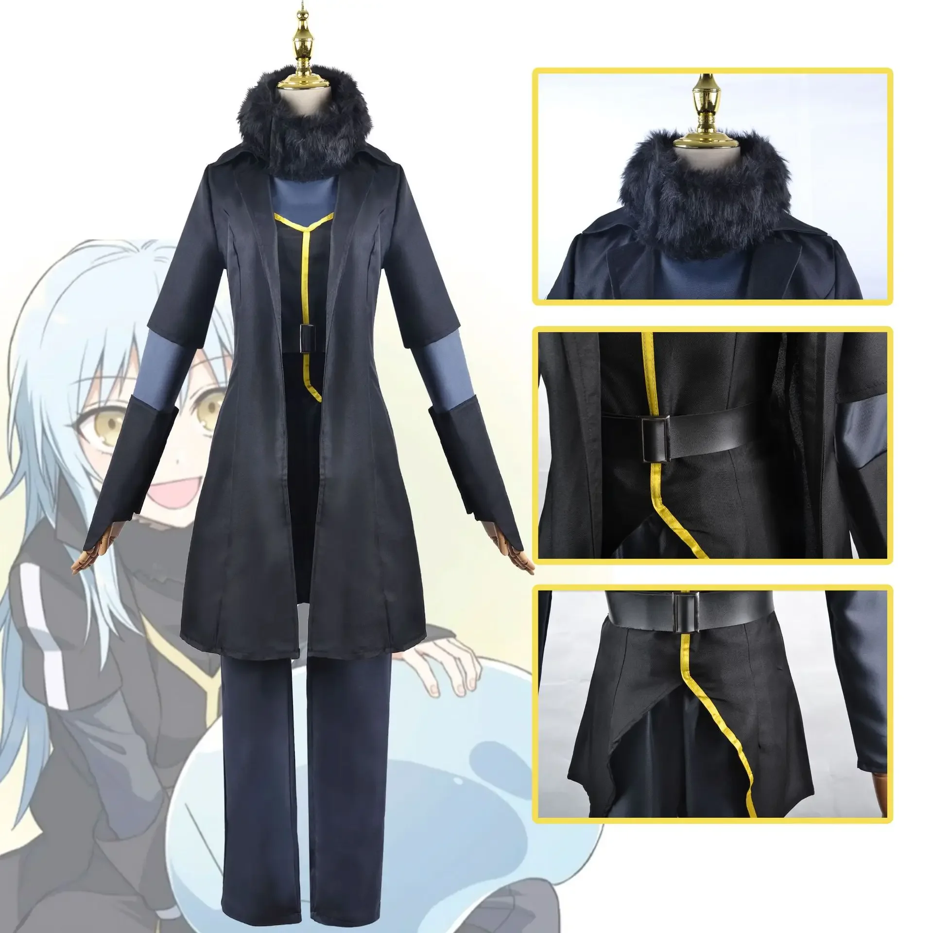 Costume de Cosplay de l'Anime Rimuru Tempest, avec Perruque, Masque, Veste de Carnaval d'Halloween, Vêtements Imbibés