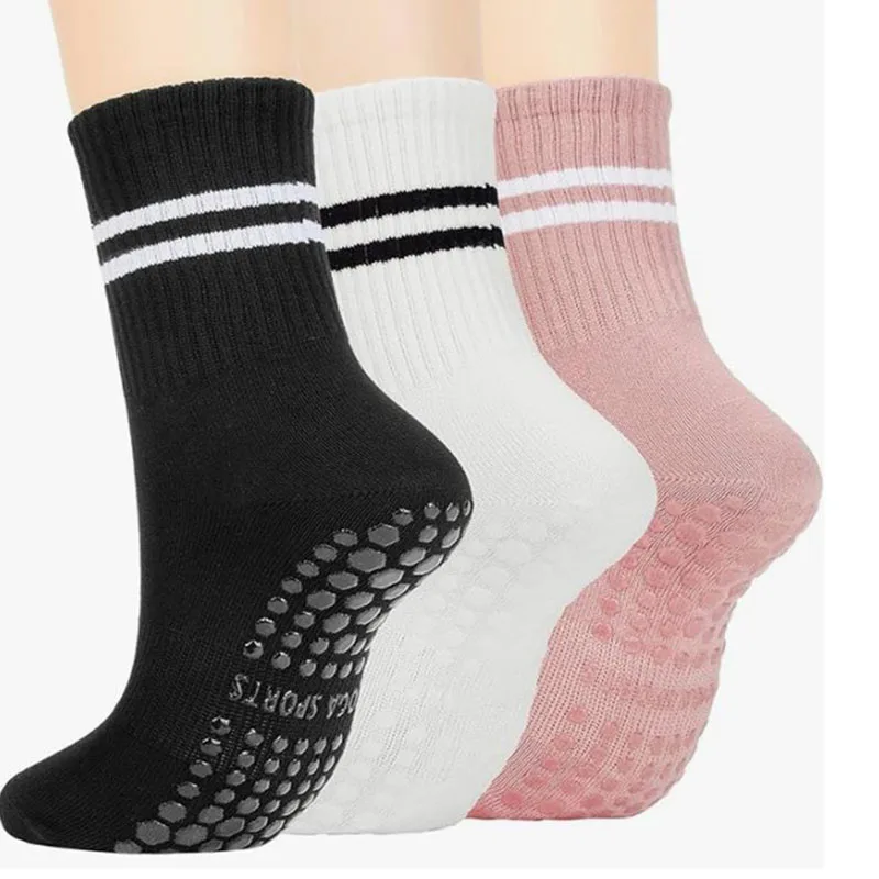 

1 pairs/6 pairs of Women Anti-skid Yoga Socks Grips Cotton Mid-tube Bottom Breathable Fitness Dance Barre Workout Pilates Socks