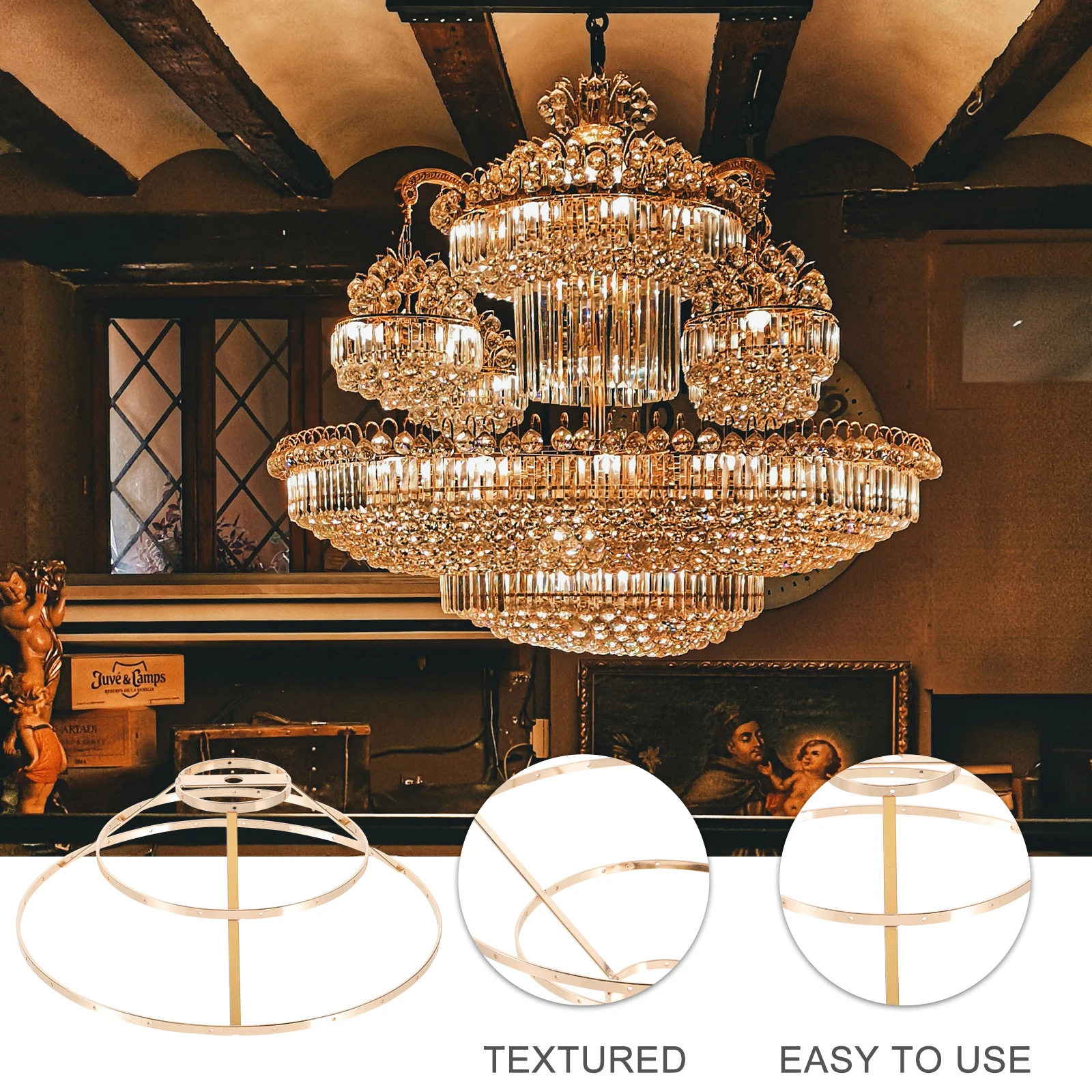 

Retro Lampshade Frame Iron Lamp Fix Ring 3-Tier Shade Ring Fitter Durable Light Cage Guard Vintage Wire Lamp Cover DIY