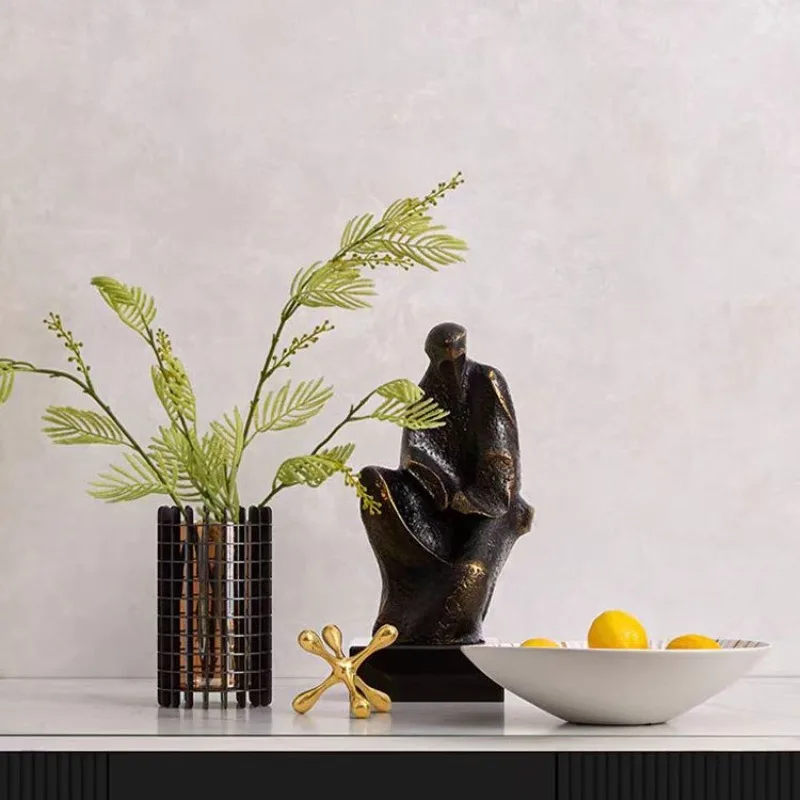 Modern light luxury geometric grid hollow cylinder vase office home accessories