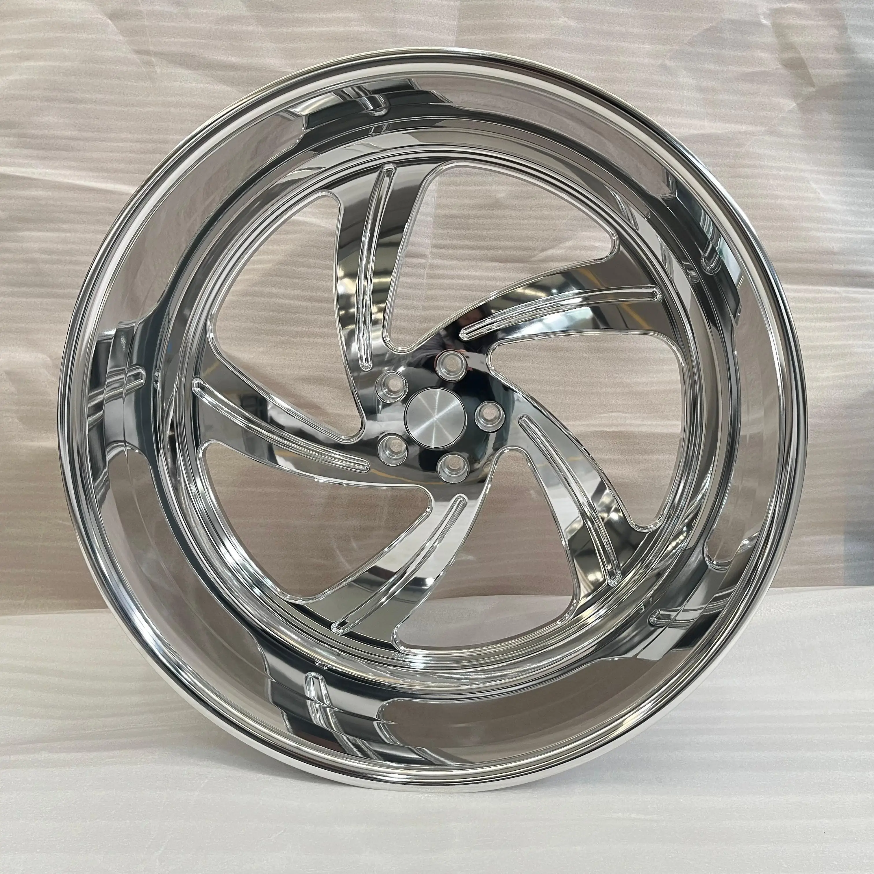 6061-T6 Aluminum Custom Logo Polished Chrome 5 Spoke Deep Dish Forged Alloy Wheels 5 Holes Large Outer Lip Stance SUV Rims