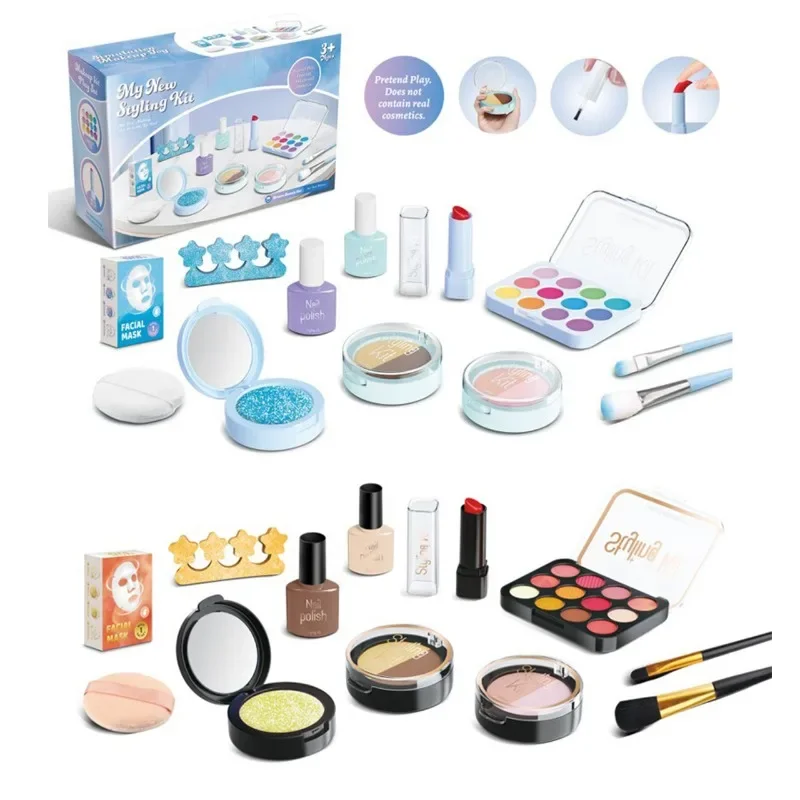 Simulation Cosmetics Set Make Up Lipstick Nail Paint Educational Kids Play House Toys Pretend Makeup Girls Game Can't Be Smeared