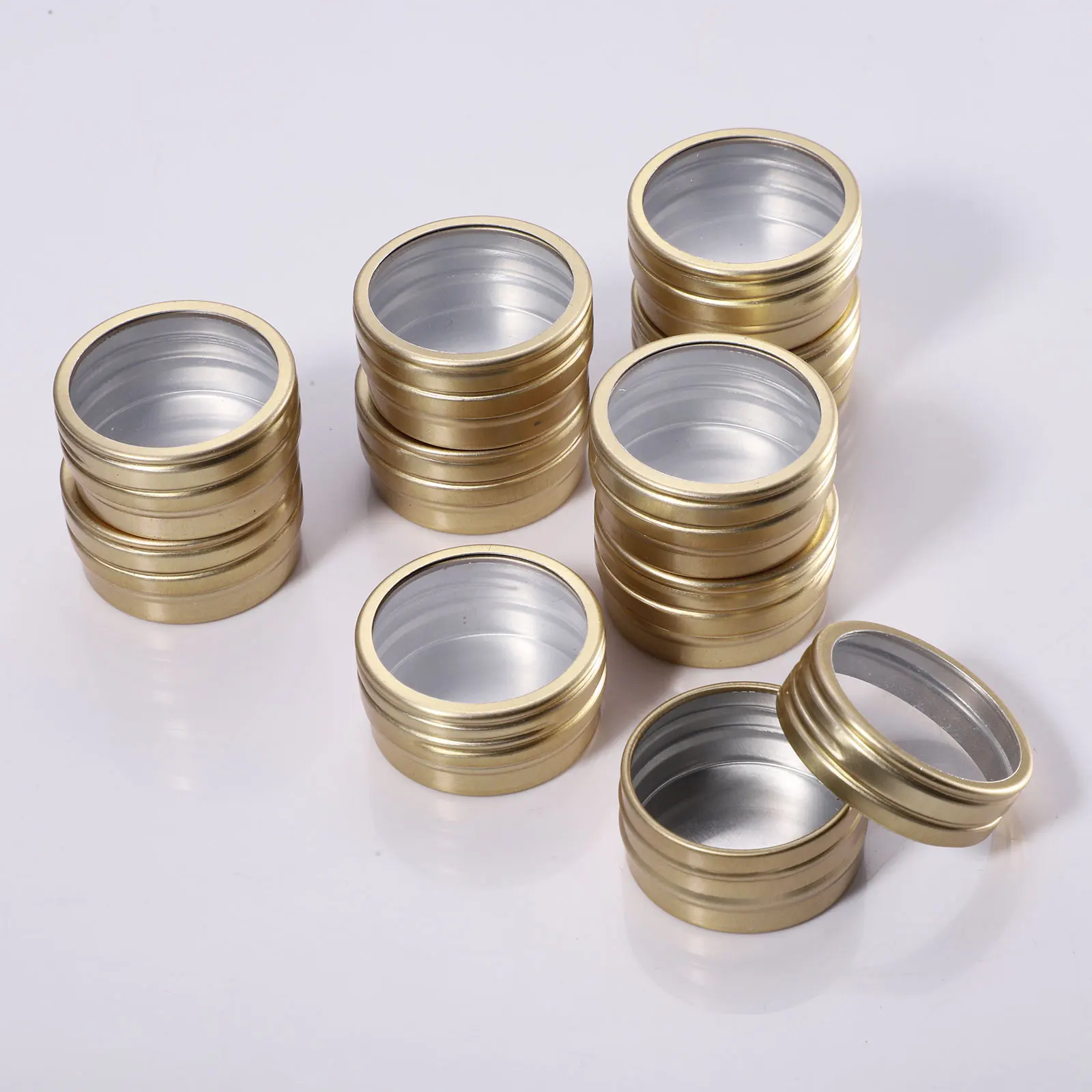 10 Aluminum Empty Containers Tin Cans with Transparent Window Lid Storing Small Items Organizer Round Jars Lip Balm Pot Organize