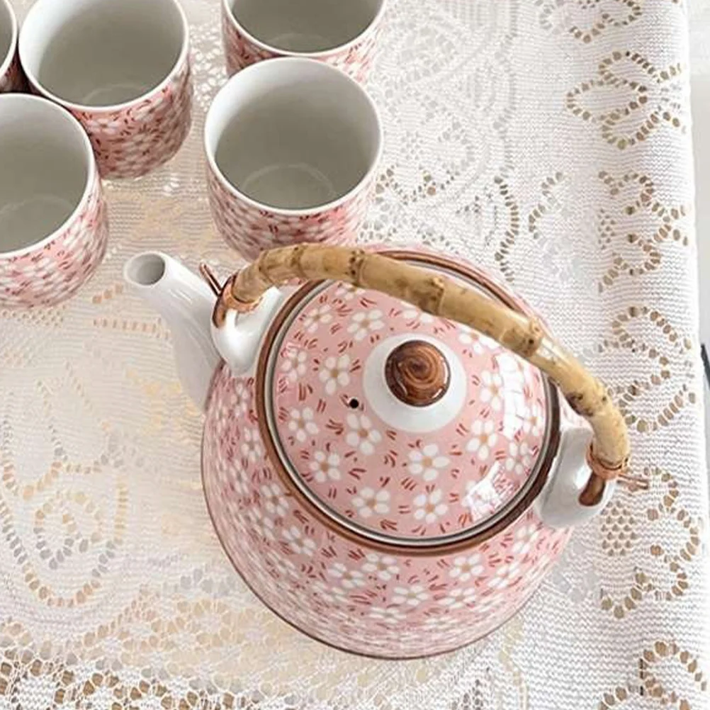 غلاية شاي سيراميك يابانية نمط عتيق سعة كبيرة موقد علوي غلاية الماء الساخن إبريق شاي منزلي مقبض وردي عشوائي #1