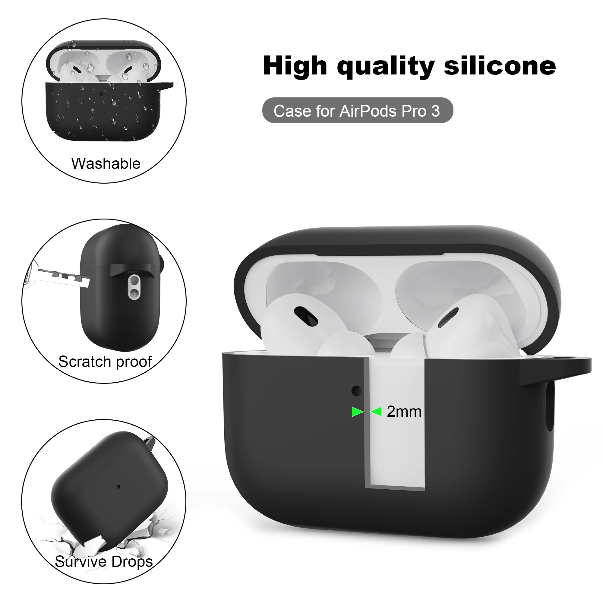 Чехол для AirPods Pro 3, чехол с набором для чистки, мягкий силиконовый защитный чехол для Apple AirPod Pro 3-го поколения 2025 года