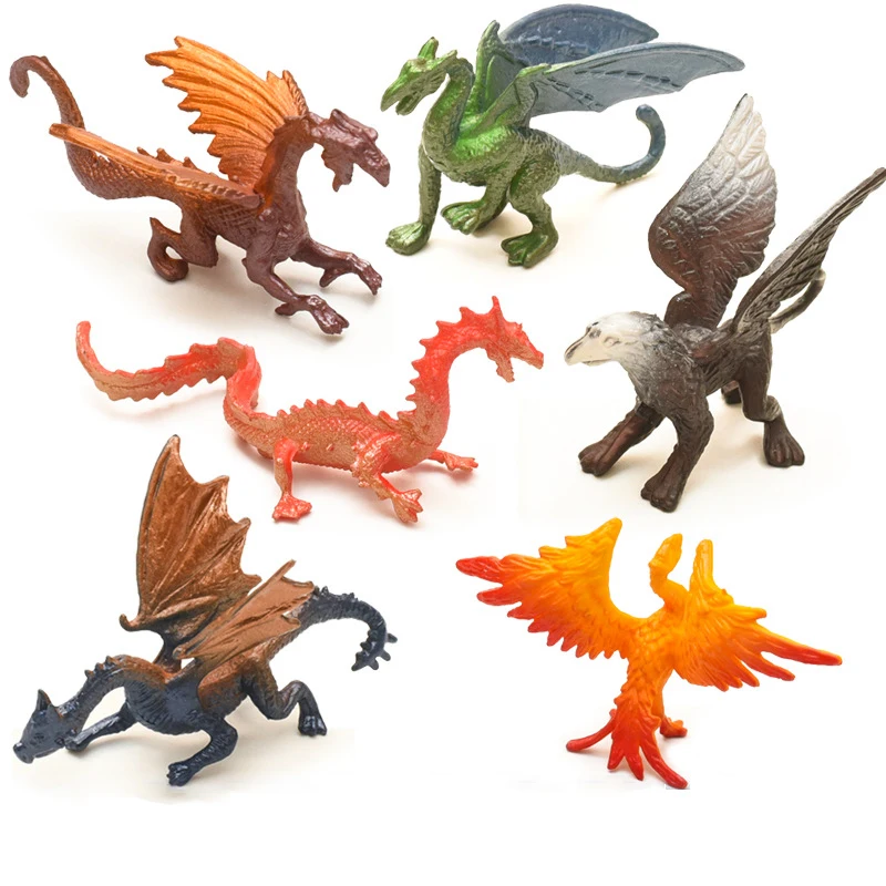 6Pcs/Set Flying Magic Dragon Phoenix Monsters Chinese Dinosaurs Animals Toy Action Figures Model PVC Collection Kids X-mas Gift