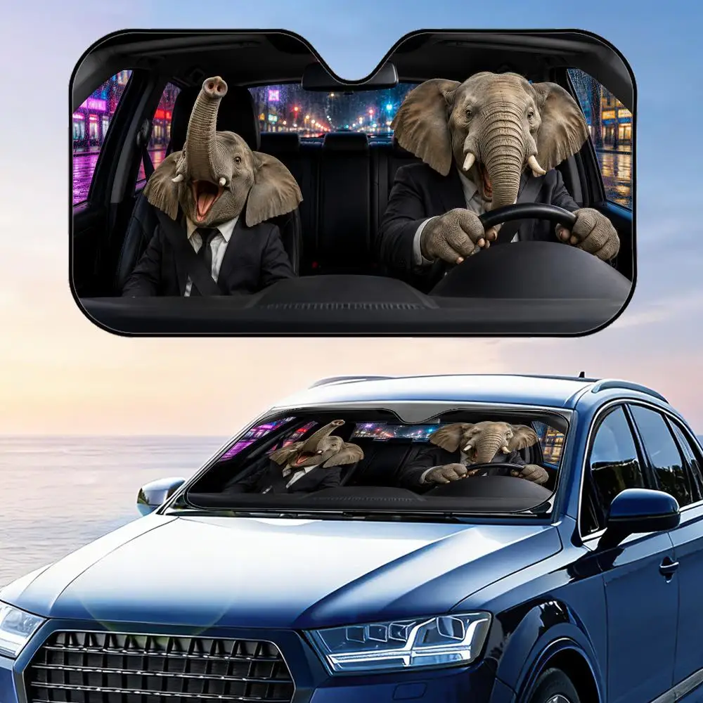 

Driver Elephant in Suit Sun Visor Car Windshield Sunshade UV Protection Reflective Foldable Heat Insulation Cover