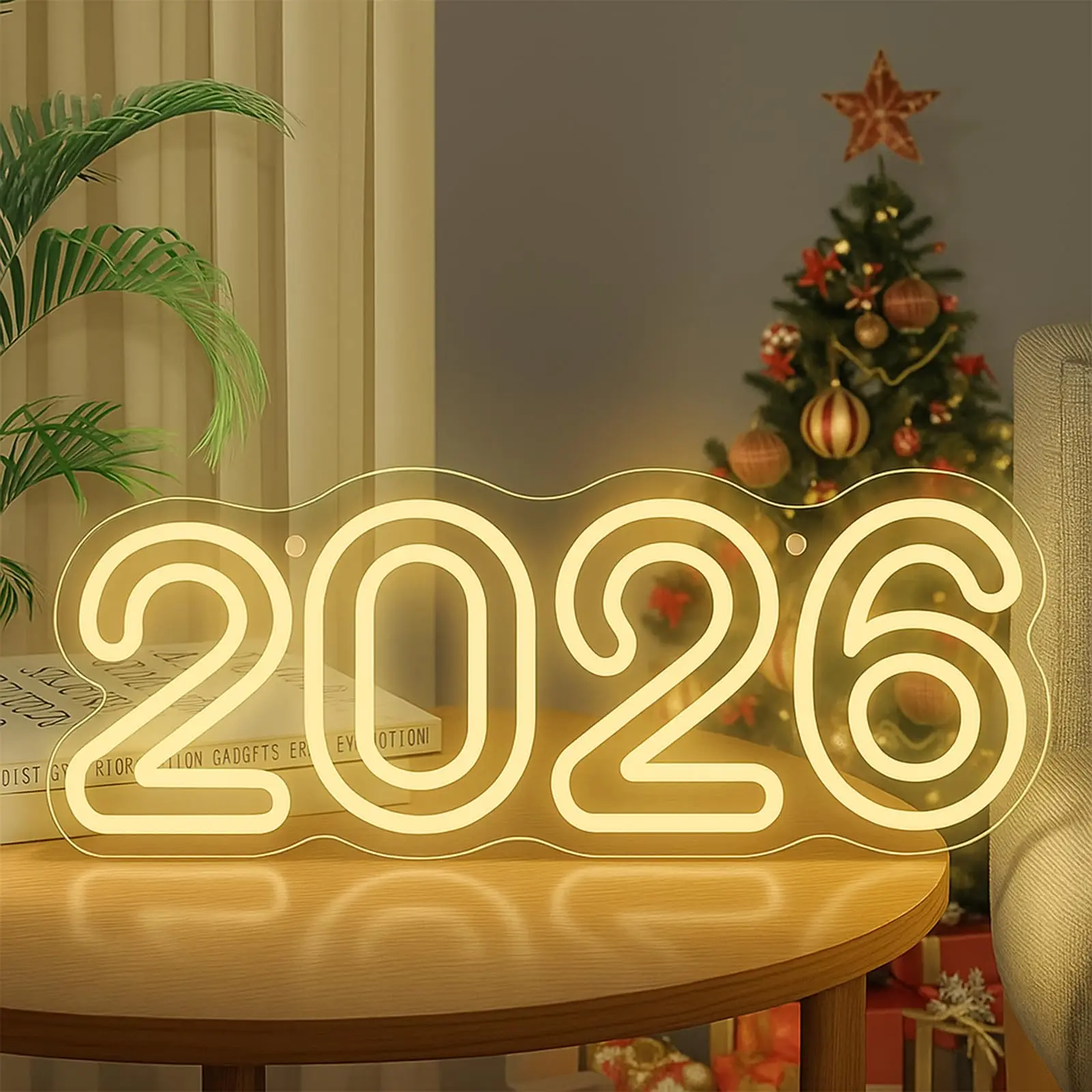 2026 النيون ضوء LED رقم السنة جدار تسجيل لحفلة السنة الجديدة ، زينة عيد الميلاد ، الاحتفال بالتخرج ، ديكور الغرفة الحديثة #1