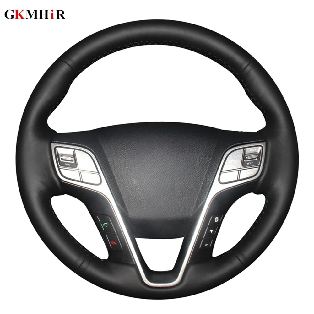 DIY Hand-stitched Black Artificial Leather Car Steering Wheel Cover For Hyundai Santa Fe 2013-2018 ix45 2013 2014 2015 2016