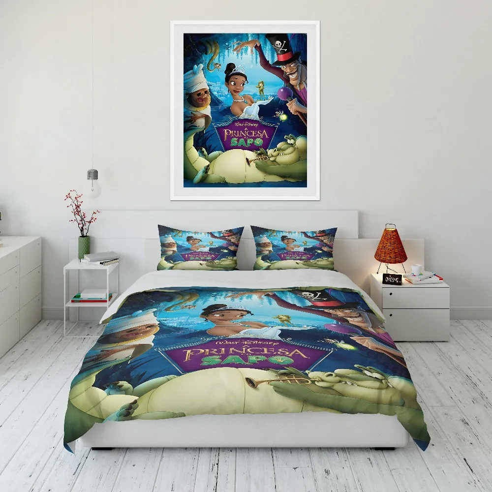 Disney Princess and The Frog Printed Bedding Set Cartoon Anime Duvet Cover Comforter Cover Boys Girls Children Adults Twin King