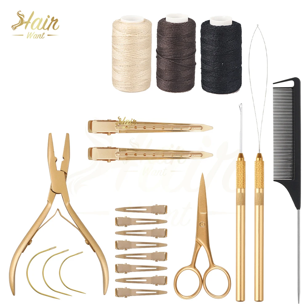 Hair Want Hair Extensions Tool Kit Micro Ring Needle Pulling Hook With Rat Tail Comb And Wefting Extensions Hair Loop Tool