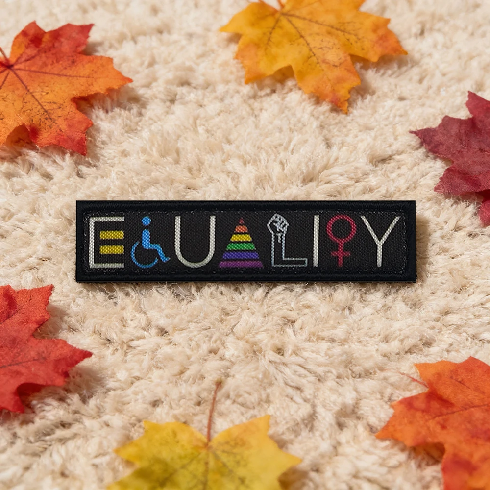 

Rainbow Personalized Versatile Accessory EQUALITY English Simple Creative Design Patches With Hook&Loop Backing