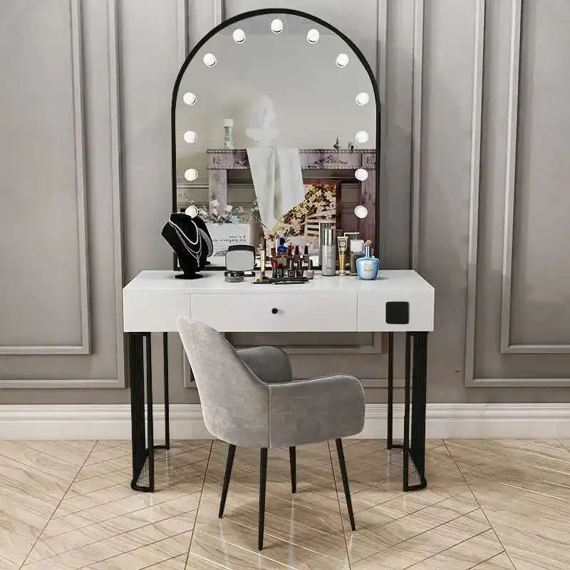 

Vanity Set with Lighted Mirror, Makeup Vanity Dressing Table with LED Light, Drawers, Storage Shelves and Cosmetics Cabinet