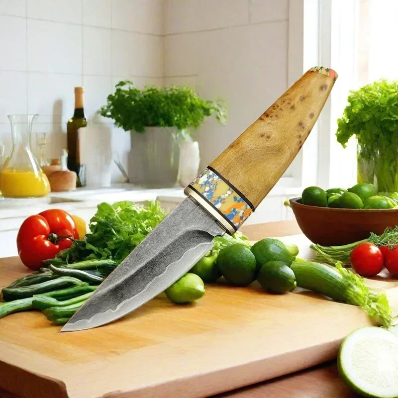 Quality Kitchen Meat Cutting Fixed Blade Knife Composite Steel Blade Handle White Shadow Wood Knives Home Fruit Paring Knife - view 6