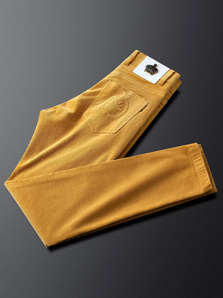 

Вельветовые брюки мужские, облегающие, утепленные, повседневные, желтого цвета, модные, городские, стильные, для осени и зимы