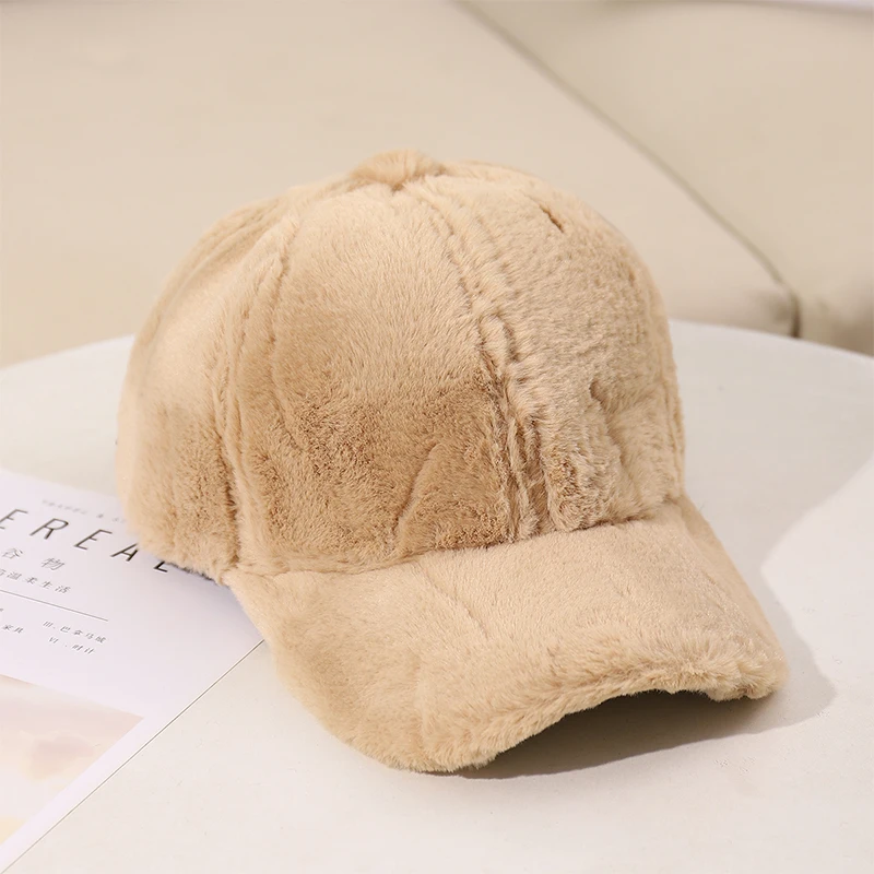 2023 New Fluffy Baseball Cap For Men Women Winter Thick Plush Peaked Hat Faux Fur Duck Tongue Caps Warm Ear Protection Bonnet