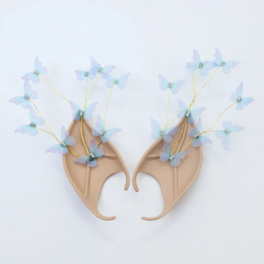 Cosplay Halloween Elf Ears Forest Butterfly with Earring Dangle Halloween False Ears Cosplay Costume Pearl Alloy