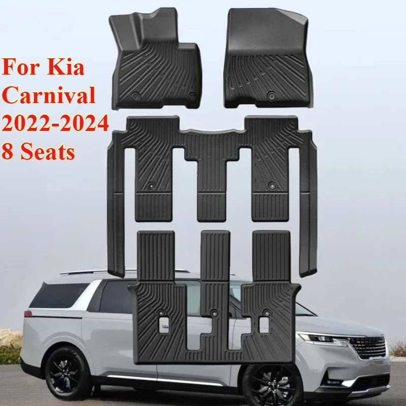 Conjunto de 4 Tapetes para Kia Carnival 2022-2024, 8 Lugares, Conjunto Completo para Todas as Condições, Impermeáveis, Antiderrapantes e à Prova de Ma