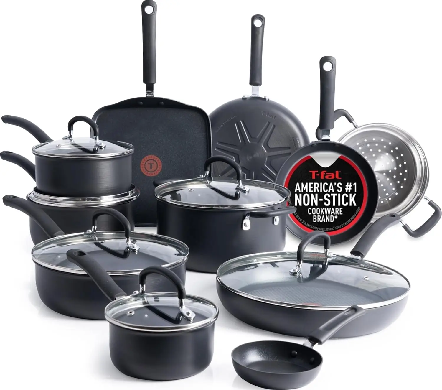 17 Piece Ultimate Hard Anodized Nonstick Cookware Set Includes Fry Pan Saucepans Saute Pan Griddle Dishwasher Safe Onyx
