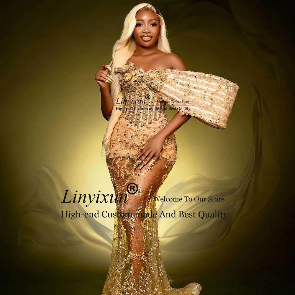 فساتين لحضور الحفلات الموسيقية الرائعة من حجر الراين 2025 بكتف واحد لامع حورية البحر رداء حفلات مسائية مخصص بدون أكمام suknia studniówka