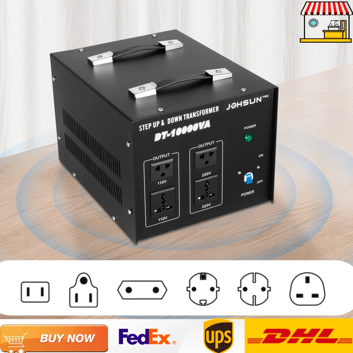 DT-10000VA 10KVA Voltage Converter Transformer – 110V/220V Step-Up & Down Voltage Regulator with 4 Outlets, 8kW Power