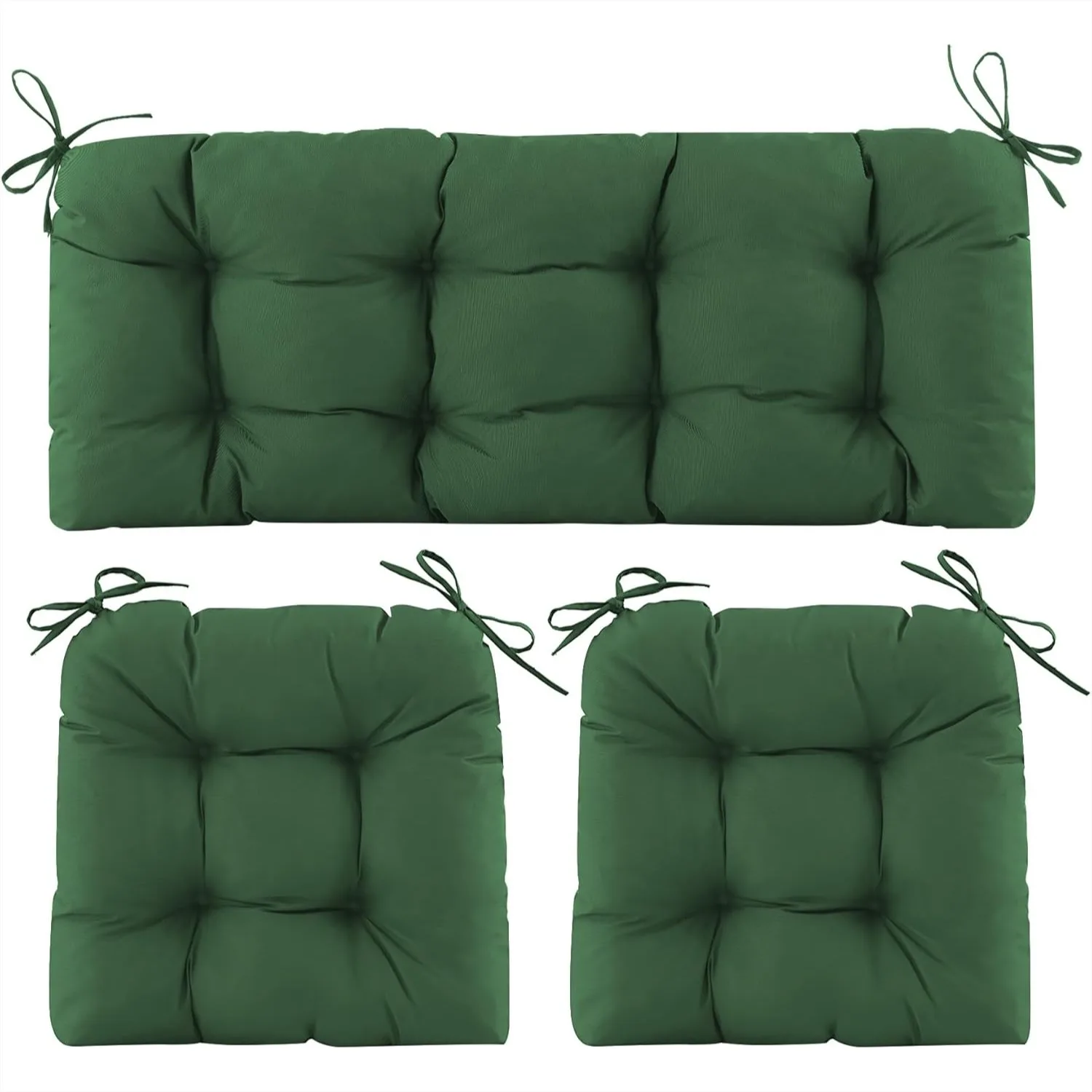 

3 Piece Wicker Chair Cushions, Waterproof Outdoor Patio Cushions, 44"x19" Loveseat & 2 U-Shaped, Dark Green