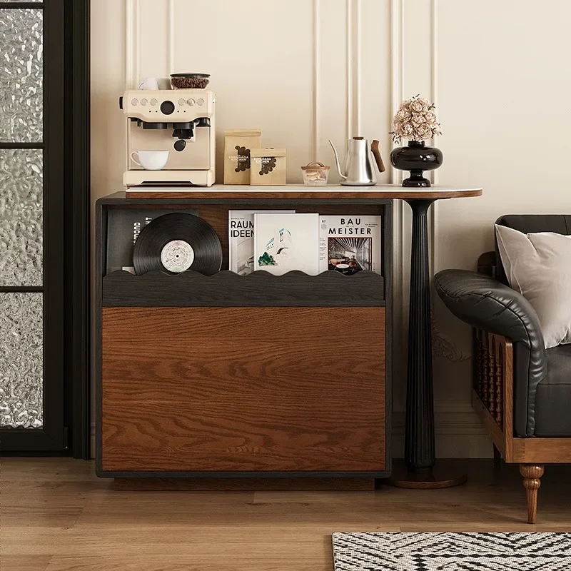 Solid wood retractable bar integrated cabinet, island dining side cabinet, entrance living room partition rotating bar cabinet